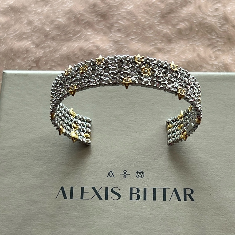 ALEXIS BITTAR Silver Pave Crystal Lace Thorny Cuff Bracelet